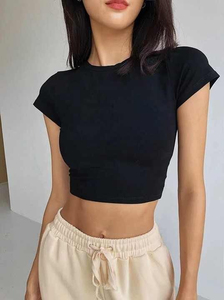 Reasonable Price Best Selling Eco-Friendly High Quality Custom Design Canvas Casual Short Sleeve Crop <b>Top</b> T-shirt - Product Image 2