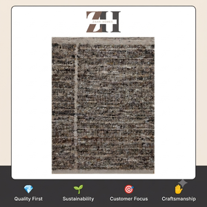 Tapis en laine tissé à la main à texture ondulée, motif galets, moderne, beige et marron, pour salon - Product Image 6