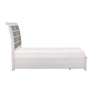 Letto matrimoniale classico con piattaforma e contenitore nel pedicotto, finitura bianco antico e grigio, mobile in legno, 1 pz - Product Image 5