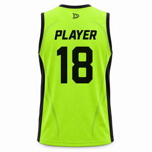 Maillot de basket personnalisé sublimé vert néon, col en V, sans manches, anti-transpiration, unisexe, pour équipe adulte - Product Image 2