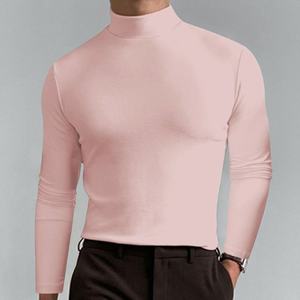 Men's Pink <b>Turtleneck</b> <b>Sweater</b> Full Sleeve Knitted Modal Spandex Autumn Wear - Product Image 1