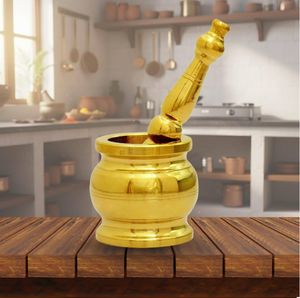 Elegant flared rim brass mortar pestle set with solid wide base for traditional spice crushing, available at wholesale prices. - Product Image 3