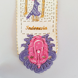 Handcrafted Indonesian Wayang Kulit Magenta Leather Fridge Magnet Traditional Cultural Souvenir Refrigerator Home <b>Decor</b> <b>Accent</b> - Product Image 4