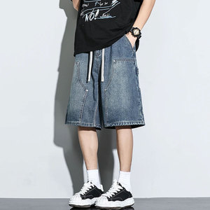 Pantalones Cortos de Mezclilla para Hombre, Estilo Verano, Holgados, Vintage, Harajuku, con Costuras, Hip Hop, Cargo, Moto, Casuales, Streetwear, Moda - Product Image 4