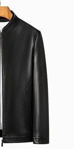 Veste de moto en cuir véritable noir de haute qualité pour homme, col montant, fermeture éclair, coupe ajustée, pour l'automne - Product Image 4