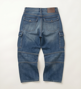 Jeans Cargo Azules para Hombre, Mezclilla de Algodón de Peso Medio, Desgastados, Corte Regular, Estilo Casual para Otoño - Product Image 2