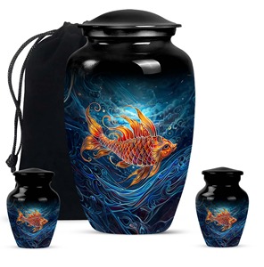 Black Cremation <b>Urn</b> with Golden Fish Design for Adult Human Ashes Classic <b>Large</b> Aluminium <b>Urn</b> For Funeral Adult Ashes - Product Image 5