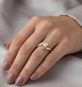 Women's 18K Gold Pear Lab Grown Diamond Engagement Ring for Women Open Bypass Ring Unique Gold Statement Ring for <b>Wedding</b> Rings - Product Image 3