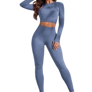 yoga <b>exercise</b> clothing set Women's Trendy Sportswear Solid Front Logo Seamless for Women's Sets Gym Workouts - Product Image 1