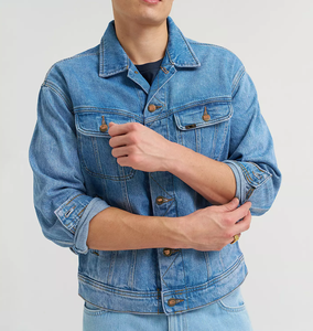 Men's Denim <b>Jacket</b> Regular Fit Washed Cotton Turn-down Collar Zipper Closure <b>Waterproof</b> Casual <b>Winter</b> Style Blue Front High - Product Image 4