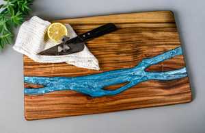 Tabla de cortar de resina epoxi de madera de acacia rectangular Bloque de cortar hecho a mano de primera calidad para queso, pan y uso en la cocina - Product Image 5