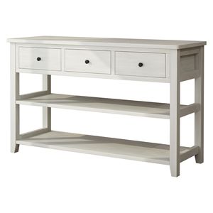 Consolle Antica Bianca con Gambe in Legno, 3 Cassetti e 2 Ripiani Aperti, Tavolo da Ingresso/Divano in Pino per Appartamenti - Product Image 6