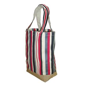 Bolsa de mano ecológica con estampado de rayas multicolores, bolsa de compras de lona para supermercado, Asa web de cuero para promoción de regalos - Product Image 3