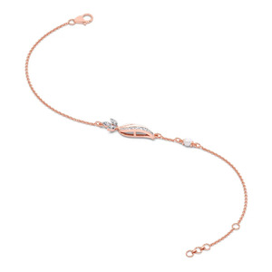 Bracelet en diamant White Stone Leaf Wave avec chaîne en or rose et design central à courbes fluides - Product Image 3