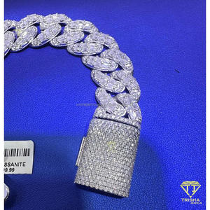 High End Cuban Chain Moissanite <b>Bracelet</b> with Fully Pave Set Links and Premium White Gold Finish Luxury Hip Hop Jewelry - Product Image 2