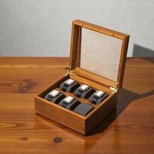Luxury 6-Slot Wooden Watch <b>Box</b> with Glass Lid Premium Walnut Finish Watch Organizer Elegant Watch Display Case Hanging Tabletop - Product Image 3