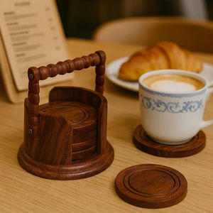 Ensemble de sous-verres en bois personnalisés avec support unique, design moderne, sous-verres élégants pour le thé et le café, accessoires de décoration de table - Product Image 1