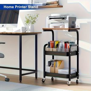 Carrello portaoggetti multiuso in metallo a 3 strati con piano in legno, supporto per stampante a 3 livelli su ruote, scaffale mobile premium - Product Image 2
