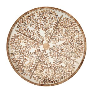 Bandeja Redonda de Madera Hecha a Mano con Incrustaciones de Mosaico Floral, Diseño Árabe, Acabado Liso para Decoración del Hogar - Product Image 6