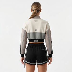 Conjunto Deportivo de Verano para Mujer, Sudadera Corta Ligera con Encaje y Pantalones Cortos, Estilo Racing Estampado, Poliéster/Algodón, Personalizable - Product Image 3