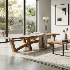 Treedi <b>Bench</b> Modern Geometric Solid Wood Seating Elegant Entryway Furniture For Rustic Contemporary Interior Homes Design Setups - Product Image 3