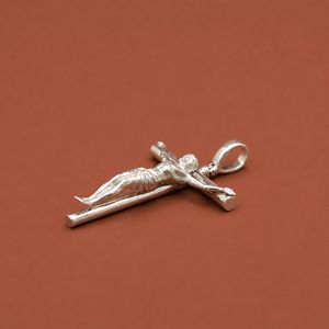 Handmade Rhodium Plated <b>Sterling</b> <b>Silver</b> Crucifix Religious Jesus <b>Cross</b> Christian Faith Charm <b>Pendant</b> - Product Image 2