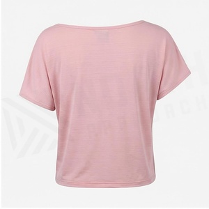 Off-The-Shoulder Crop <b>Top</b> Women's Short Sleeve Solid Pink Asymmetric Yoga <b>Top</b> Breathable Spandex Cotton Sportswear - Product Image 2