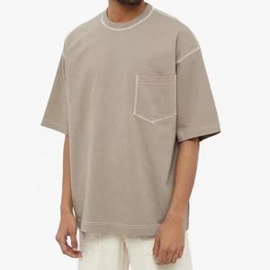 T-shirt pour homme, t-shirt de haute qualité, logo personnalisé, couleur unie, col rond, manches courtes avec poche - Product Image 6