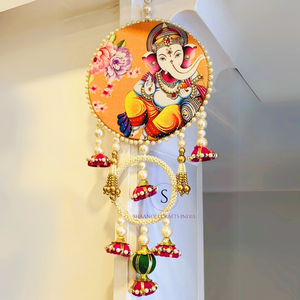 Gotta and Moti Work pichwai plinted ganrshji plinted hwork thali Pattern Hali แขวนสำหรับบ้าน, งานแต่งงาน, hldi, mehendi Decor - Product Image 4