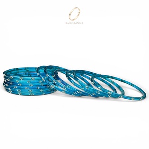 High Demand Sky Blue Raindrop Kashmiri Glass <b>Bangles</b> Set Pearl Work Gold Plated Women Fashion Indian Wedding Jewelry Wholesale - Product Image 4