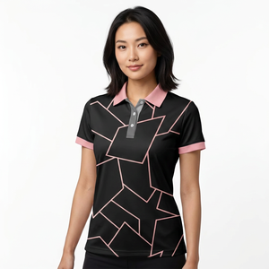 <b>Men's</b> Short Sleeve Polo Shirt Geometric Print Contrast Trim Regular Fit Casual Style 100% Polyester Woven Fabric - Product Image 3