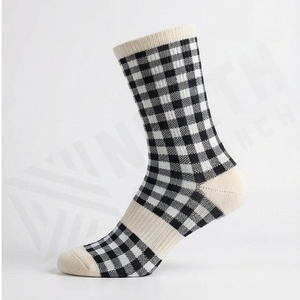 Crew <b>Socks</b> Plaid Pattern Black White Checkered Knitted Breathable Casual Adult <b>Socks</b> - Product Image 3