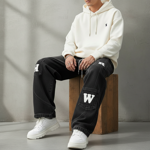 Jeans en denim élégants pour hommes, coupe droite vintage, marque personnalisée, haute qualité, décontractés et durables, vente en gros - Product Image 5