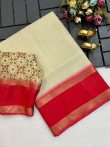 Sari de Georgette de Seda Pesada con Borde Dorado Zari y Blusa Pallu Completamente a Juego para Fiestas y Eventos - Product Image 4