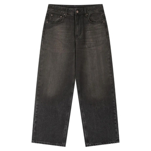 Jeans de Mezclilla Negros de Cintura Alta, Corte Recto, Lavado a la Piedra, Calidad Premium, Ajuste Regular, Algodón, Estilo Casual para Hombre, Otoño 2026 - Product Image 1