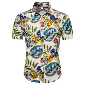 Men's Solid Summer Hawaiian Style Slim Fit Custom Satin Cotton Breathable <b>Half</b> Sleeve Turn-down Collar Eco-Friendly UV - Product Image 4