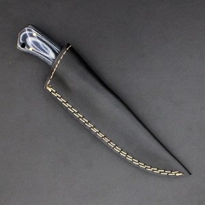 Couteau de chasse artisanal en acier Damas, manche en bois foncé et G10, lame pleine longueur, couteau de survie extérieur avec étui en cuir premium - Product Image 5