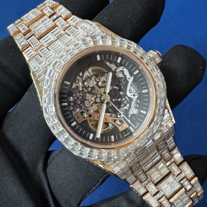 Bijoux noirs de l'océan A.P. Montre-bracelet automatique de luxe en acier inoxydable style diamant baguette moissanite pour hommes et femmes - Product Image 5