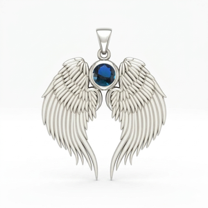 Colgante de Ángel Guardián con Alas de Cuarzo Zafiro y Piedra de Nacimiento, Chapado en Oro Rosa con Gema de Zafiro Redonda, Collar con Dije de Alas de 3 cm - Product Image 3