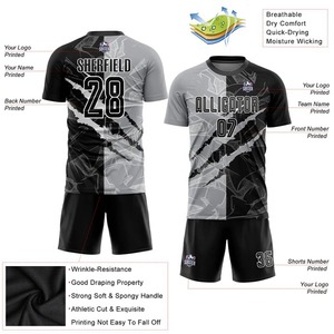 เสื้อฟุตบอลระบายอากาศสำหรับผู้ชายเสื้อทีมฟุตบอลลายกราฟฟิตีสีดำสีเทา - Product Image 5