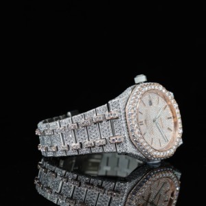 Reloj de Diamantes Moissanite VVS de Doble Tono Estilo Hip Hop de la Mejor Calidad, Personalizado, con Incrustaciones de Diamantes Blancos, Aleación de Oro Rosa, Mecánico, Precio al por Mayor - Product Image 3