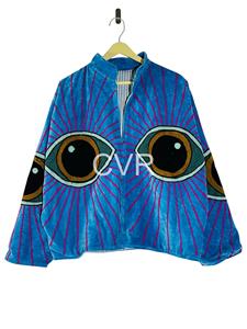 Plus Size Women's Velvet Eye Print Bohemian Casual Coat Full Sleeve Turn-<b>down</b> Collar Autumn Outerwear - Product Image 2