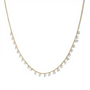 Collar de cadena con diamantes de laboratorio finos engastados en oro macizo de 10K y 14K, delicado y minimalista, con bisel de diamantes. - Product Image 1