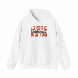 Sudadera con Capucha de Algodón y Felpa Cristiana con la Frase "Jesús es mi roca" para Hombres, Mujeres y Jóvenes, con Logotipo de Jesús Bordado, Calidad Premium - Product Image 1