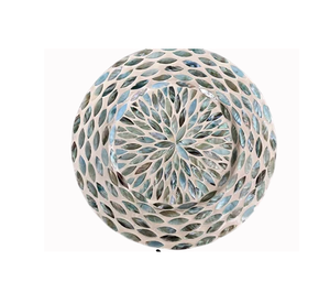 Assiette de service artisanale en mosaïque aqua côtière en nacre, motif floral, incrustation de coquillages, pour la table - Product Image 2