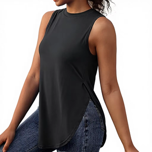 Camiseta sin mangas con cuello redondo, informal, con abertura lateral, ropa de mujer, sexy, para discoteca, de spandex/poliéster, de secado rápido, transpirable y elegante. - Product Image 1