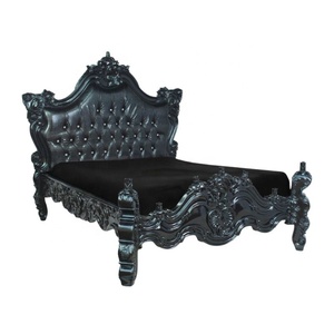 Meubles de chambre à coucher rococo peints en noir, capitonnés en cuir, avec tête de lit capitonnée, pour maison et hôtel de style français - Product Image 5