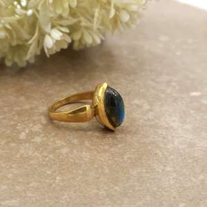 Vintage Marquise Labradorite Brass 14K Gold Plated Scalloped Infinity Band Bezel Set Customized Boho Hippie Daily Wear <b>Ring</b> - Product Image 3