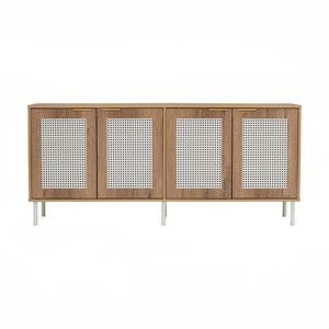 Ready Stock Modern Oak Finish 1.6m <b>Sideboard</b> Cabinet with Natural Rattan Door and Sturdy Metal Legs for Dining Room <b>Storage</b> Use - Product Image 4