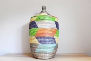 <b>Large</b> mixed-color seagrass <b>basket</b> with lid Handmade <b>Storage</b> <b>Basket</b> Wholesale eco-friendly Made in Vietnam - Product Image 2